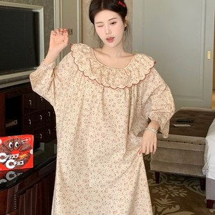 睡衣夏季 复古宫廷风甜美小碎花七分袖 女全棉宽松睡裙可外穿家居服