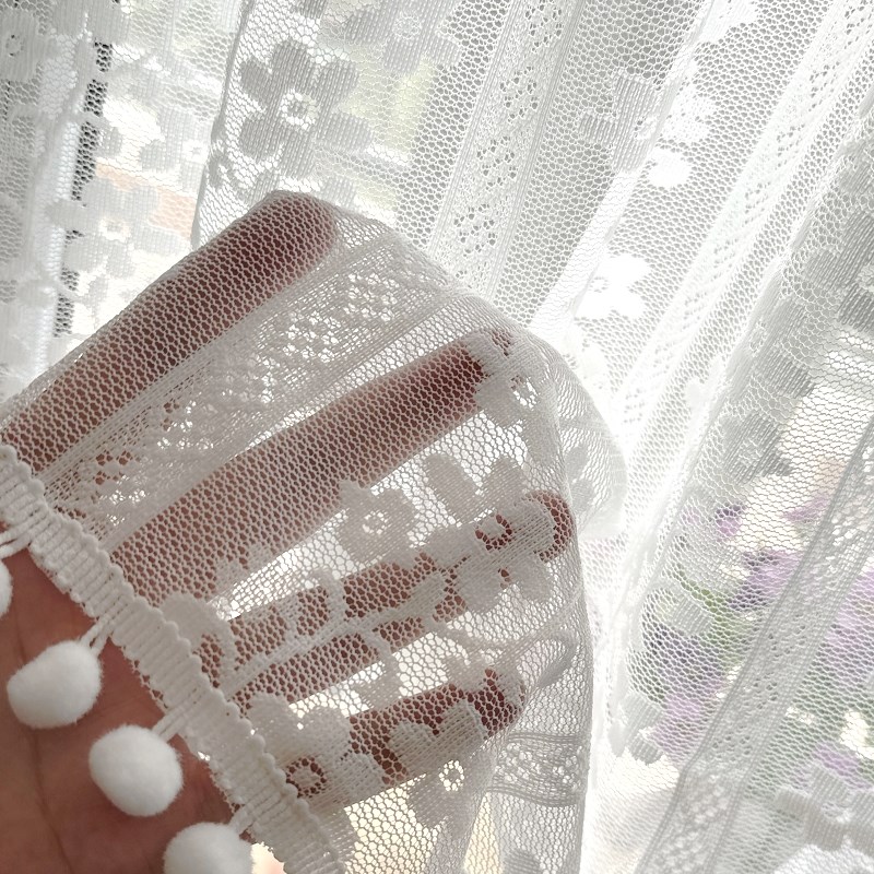 美式蕾丝小短帘白色橱柜半帘免打孔门帘纱帘厨房帘隔断帘橱窗帘