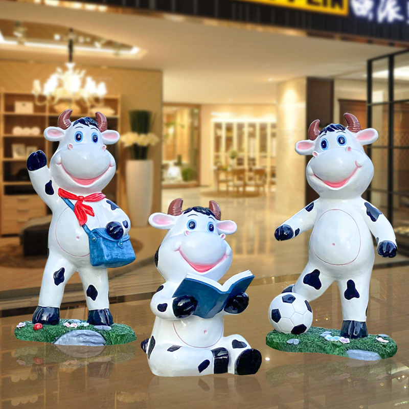 卡通奶牛模型玻璃钢动物雕塑创意摆件户外幼儿园商场美陈小区装饰