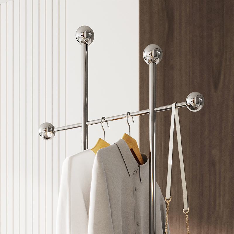 不锈钢落地衣架卧室转角金属客厅挂衣架轻奢极简银色小户型衣帽架