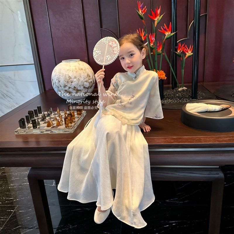 春夏汉服改良新中式盘扣套装儿童古装女童江南水乡母女款国风套裙