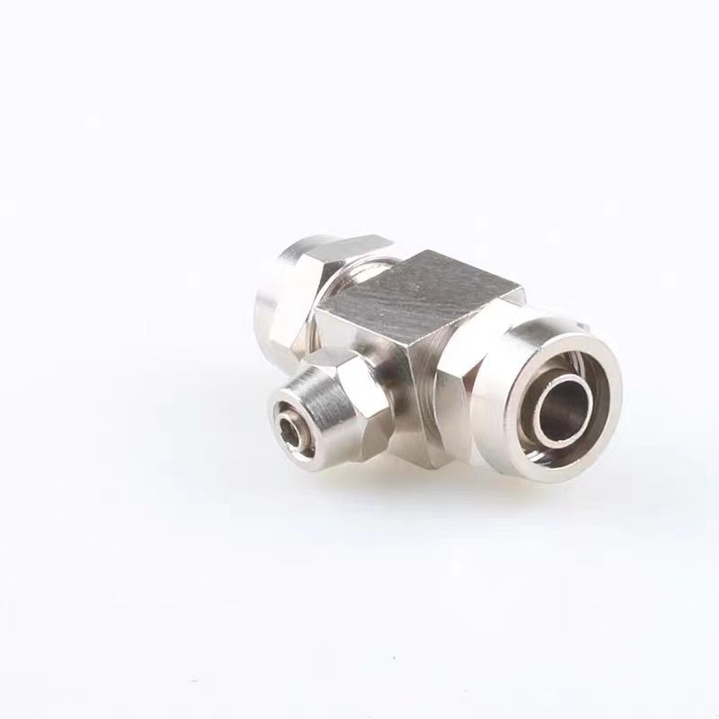 304不锈钢快拧式三通锁母式PU管尼龙管三通软管气管接头快速接头