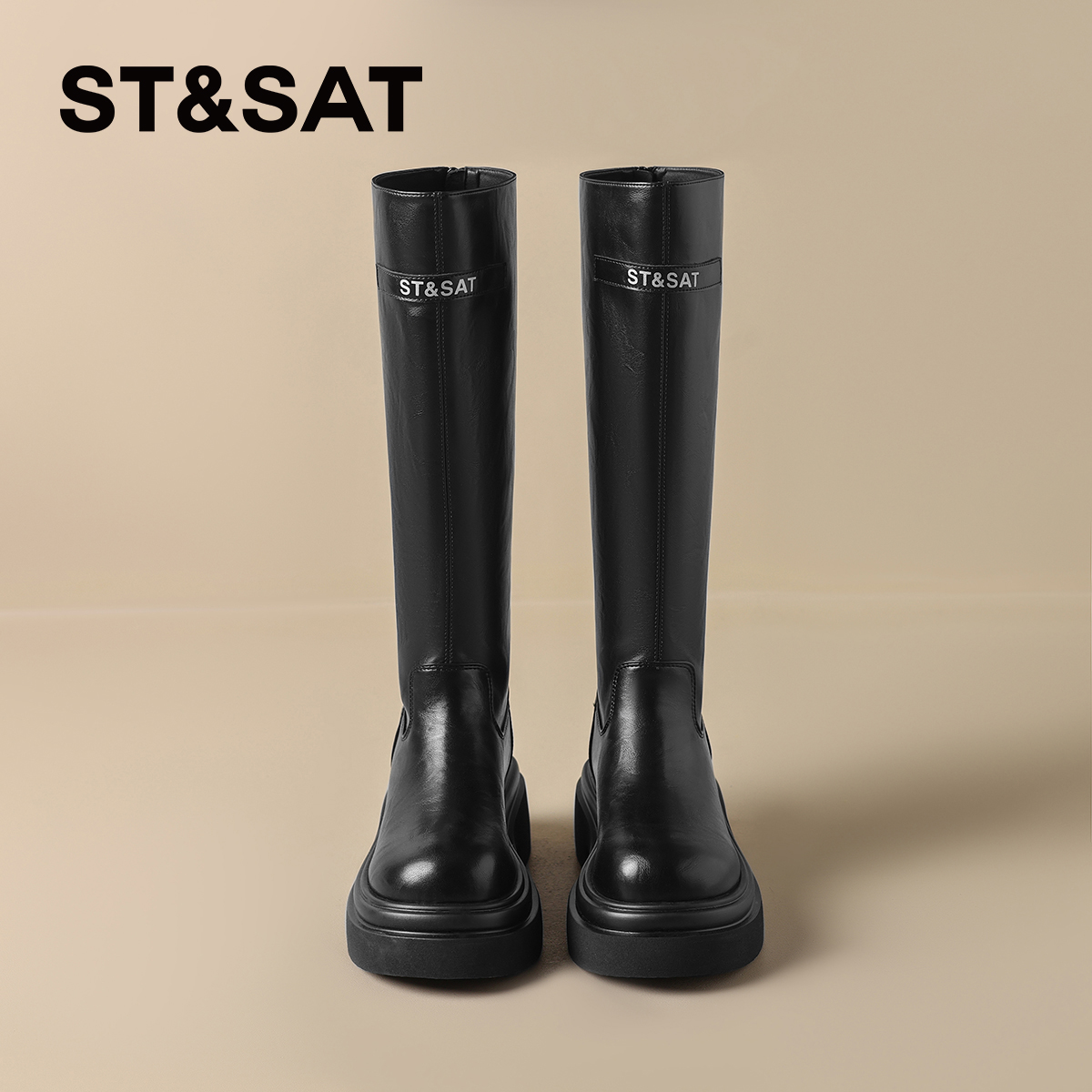 星期六黑色长筒靴子不过膝英伦风
