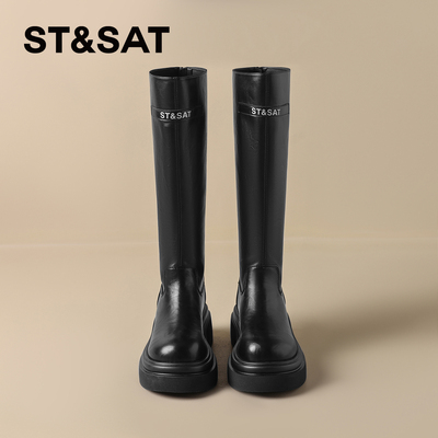 星期六黑色长筒靴子不过膝英伦风