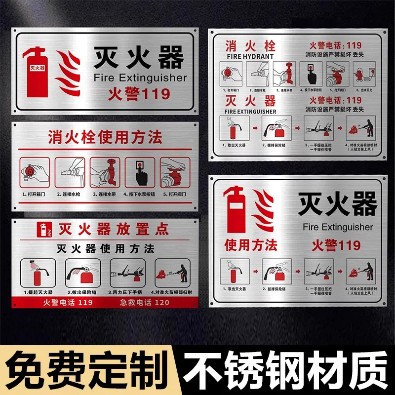 【不锈钢】灭火器放置点标识牌