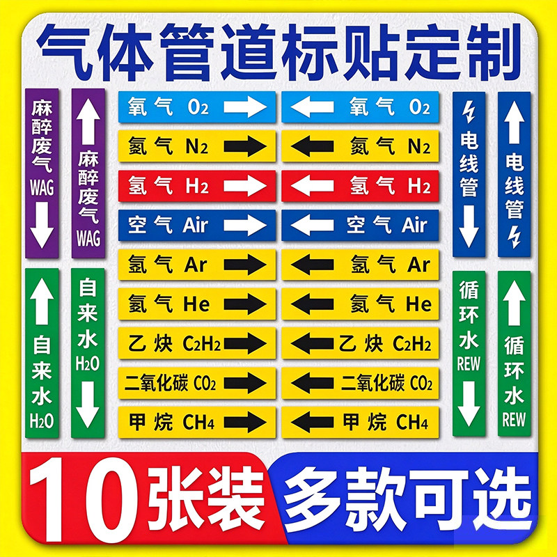 管道标识贴纸*免费定制量大价优*