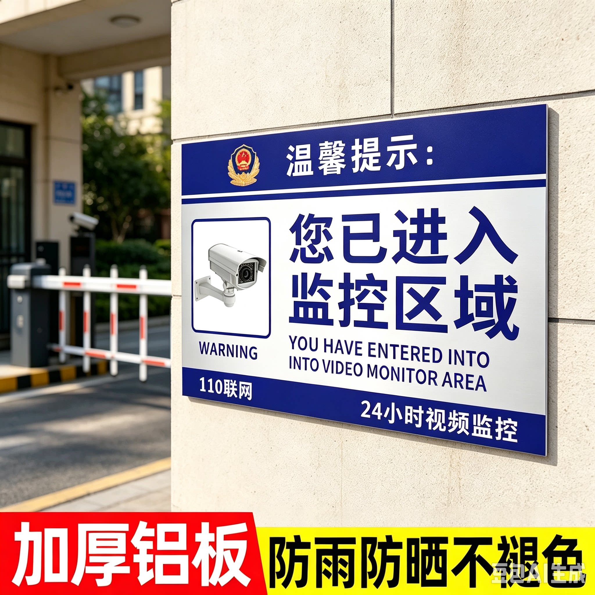 监控警示牌铝板加厚耐用多种材质