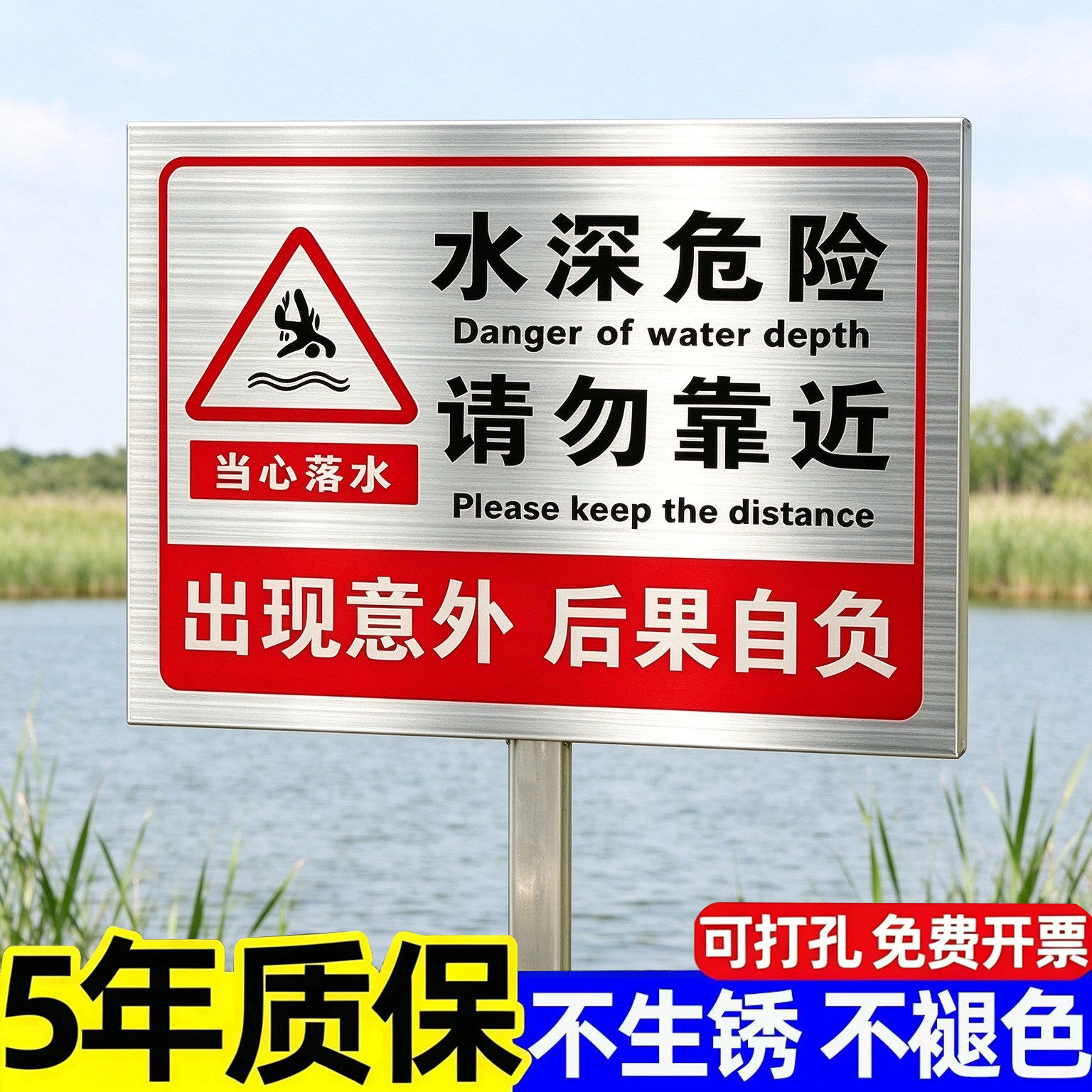 不锈钢水深危险警示牌鱼塘警示牌