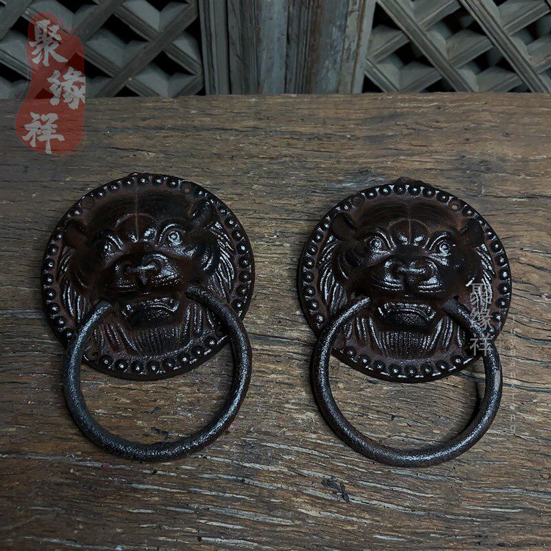 仿古大门门环庭院装饰复古门拉手狮子铁门环一对虎头兽头拉环