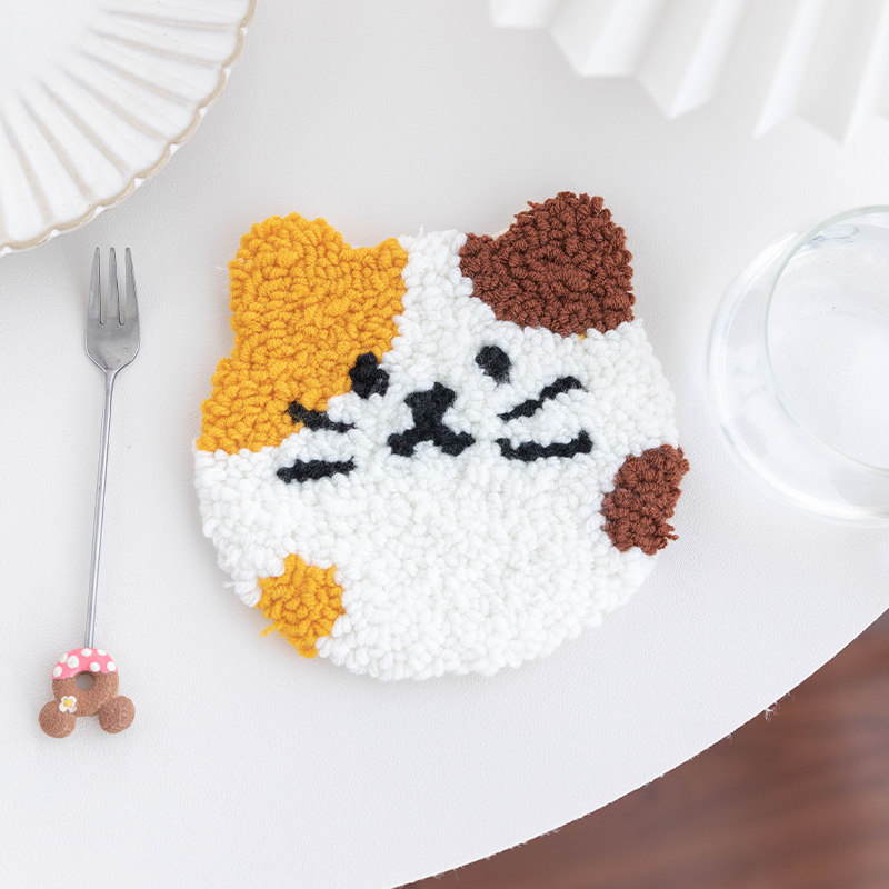 手工戳戳绣杯垫材料包新手零基础猫咪办公桌装饰隔热垫送闺蜜