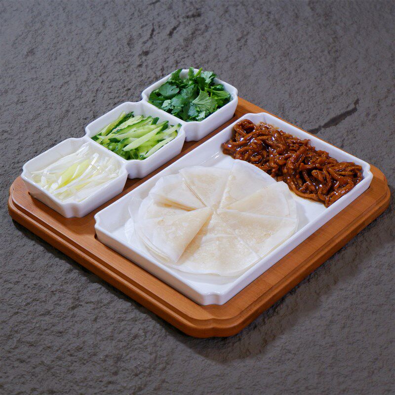 创意竹木北京烤鸭京酱肉丝特色鲁菜分格拼盘餐具菜盘