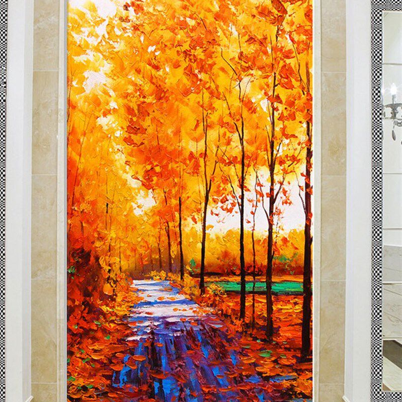 欧式立体大型壁画玄关走廊过道背景墙缝墙布油画风景小