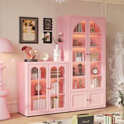 盛耐法式奶油风书柜现代客厅带门防尘展示柜儿童书房书架