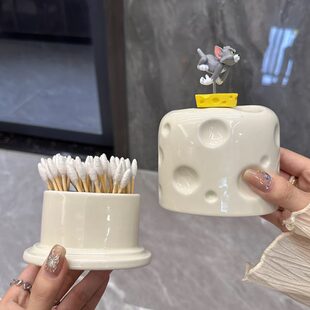 陶瓷创意奶酪棉签盒家用高档轻奢高级酒店商用牙线筒棉签桶收纳盒