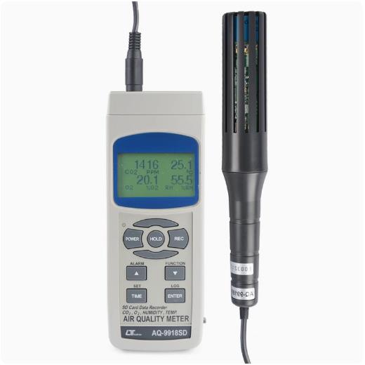 路昌AQ-9918SD数字二氧化碳CO2氧气O2检测仪温湿度计仪测试仪