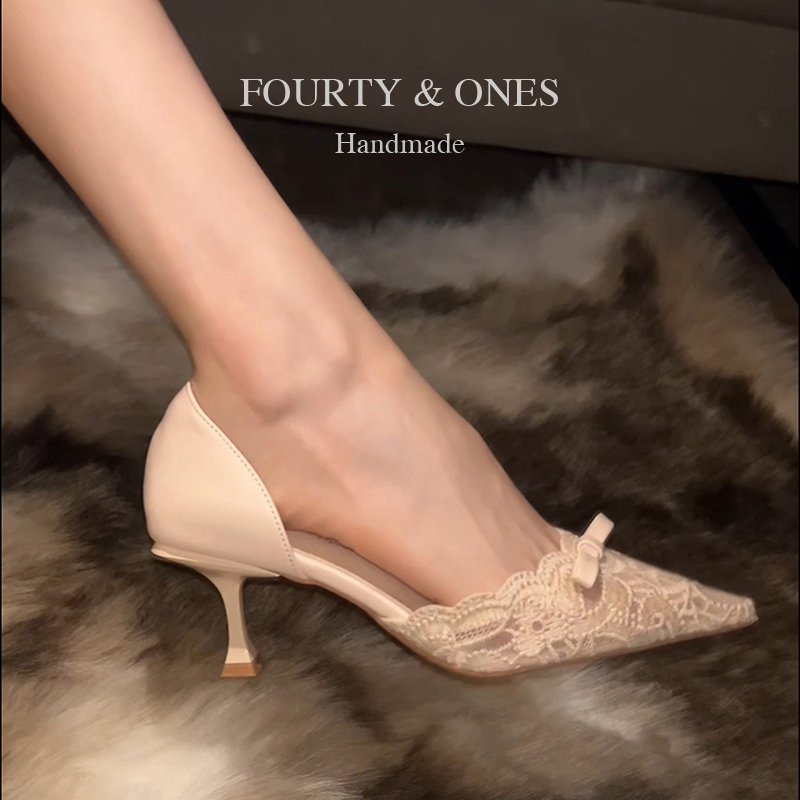 羊皮版~法式蕾丝尖头高跟