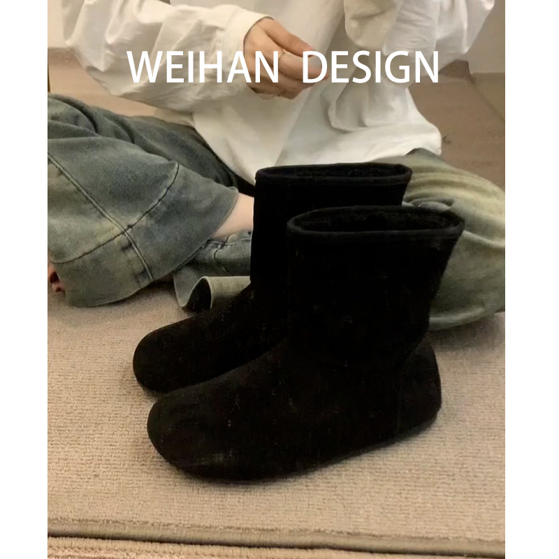 牛皮版！复古圆头磨砂加绒雪地靴保暖羊羔毛毛鞋女勃肯小短靴棉鞋