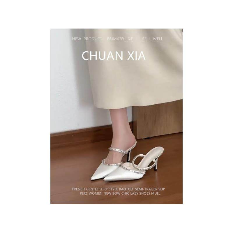 羊皮版~气质名媛风水钻高跟鞋女法式绝美细跟单鞋性感尖头凉拖鞋,女鞋,时装凉鞋,淘宝优惠券,粉丝福利购,淘宝优惠卷