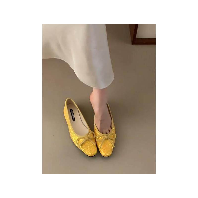 羊皮版~韩系仙女风平底单鞋女亮片小众软底芭蕾鞋法式配裙子瓢鞋,女鞋,时尚芭蕾鞋,淘宝优惠券,粉丝福利购,淘宝优惠卷