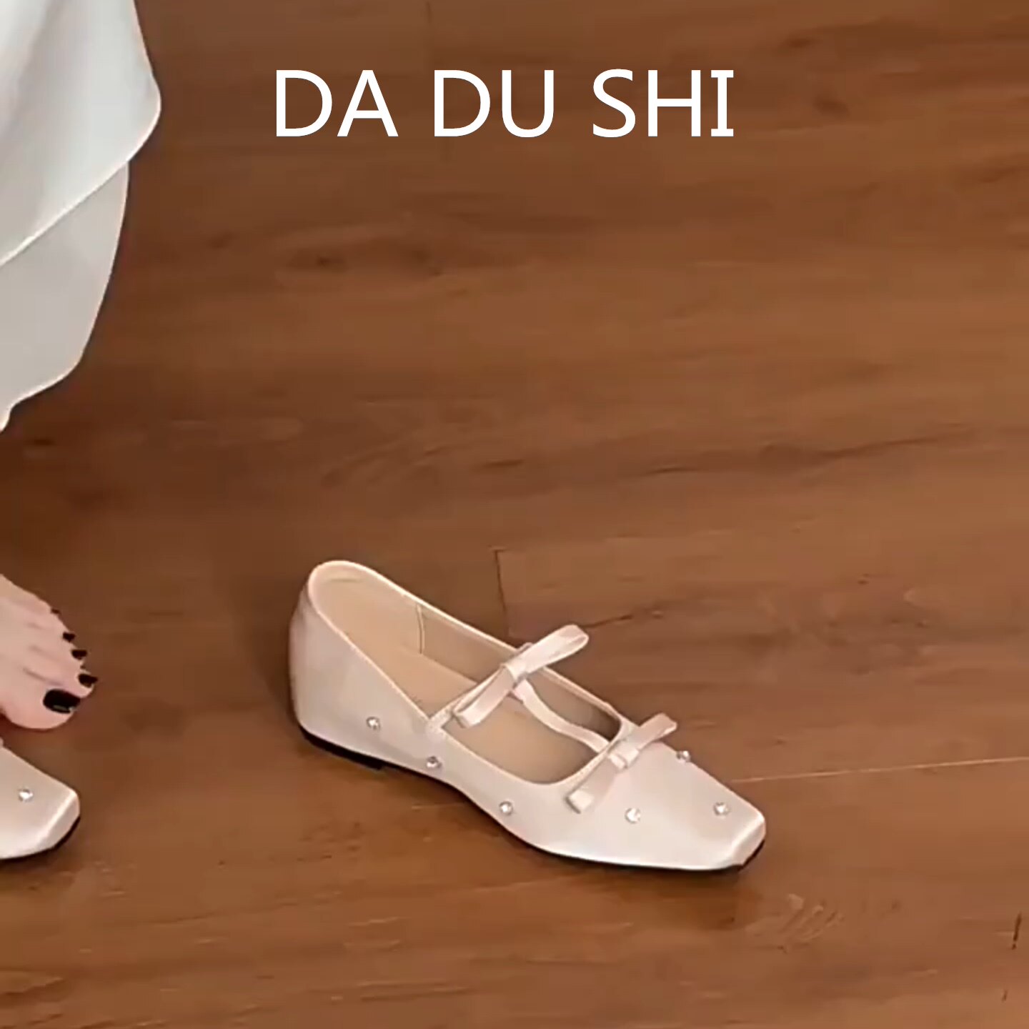 羊皮版~法式甜美方头玛丽珍鞋女水钻蝴蝶结包鞋内增高浅口晚晚鞋