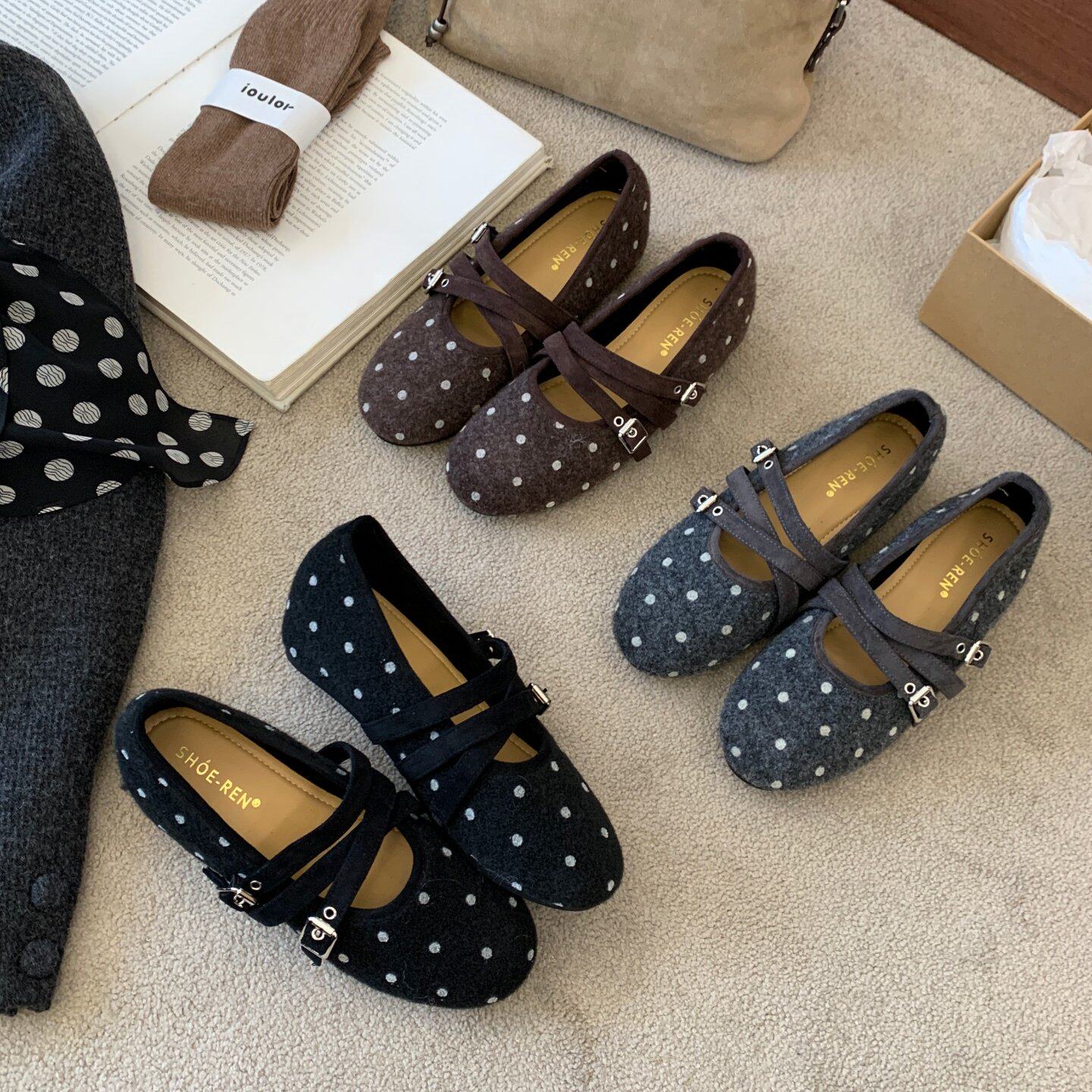 SHOE-REN韩式波点玛丽珍