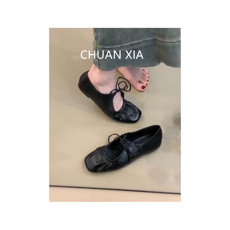 羊皮版！芭蕾风方头玛丽珍鞋女真皮褶皱软底瓢鞋法式复古平底单鞋,女鞋,玛丽珍鞋,淘宝优惠券,粉丝福利购,淘宝优惠卷