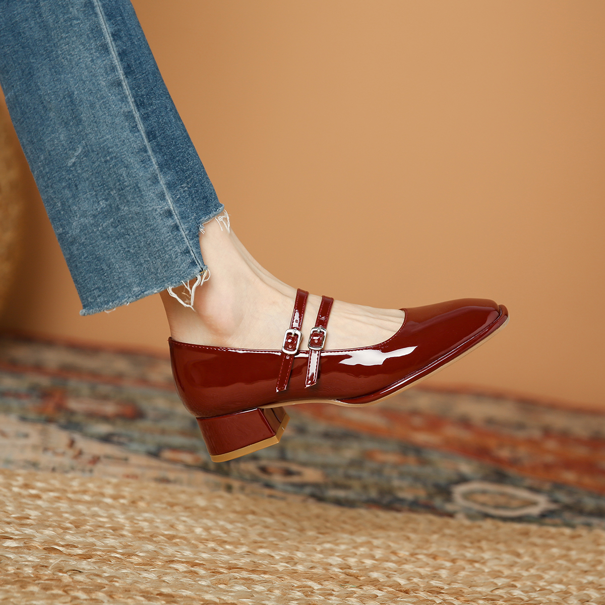 法式玛丽珍鞋女高跟方头