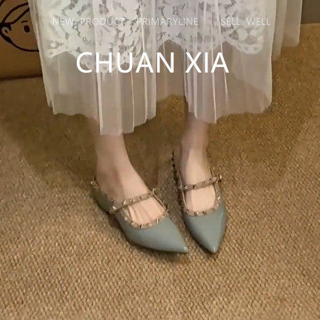 羊皮版~小众设计感铆钉凉