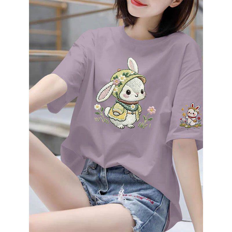 洋气纯棉短袖T恤女款夏季新款洋气印花宽松圆领大码时尚上衣服ins