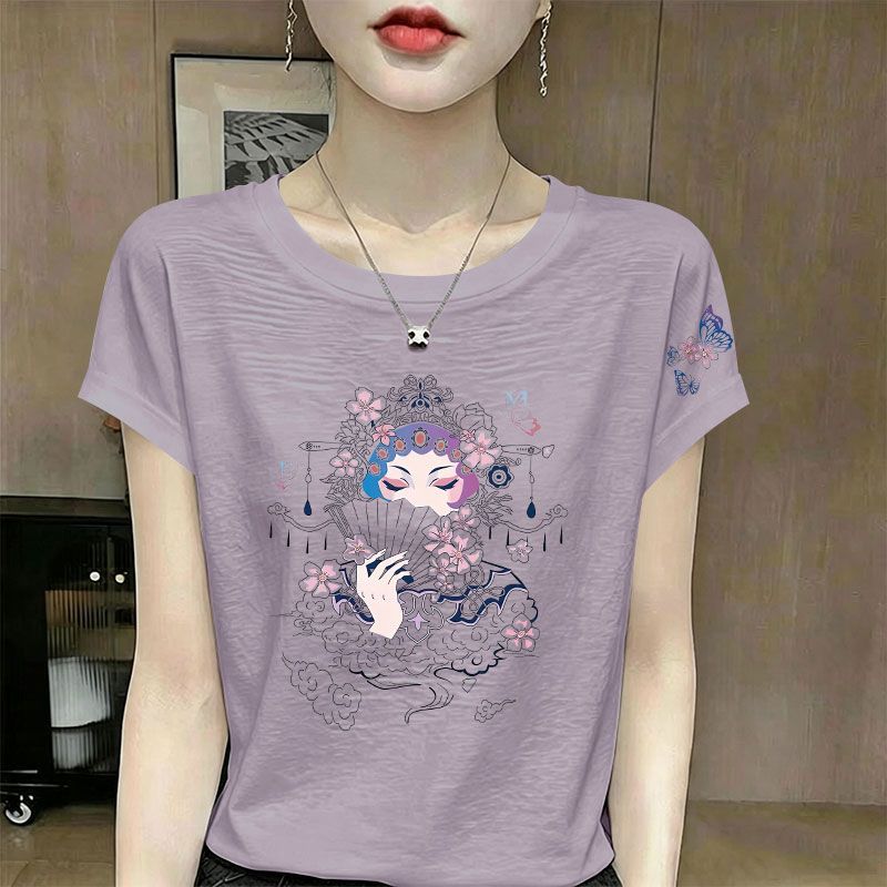 竹节棉短袖潮流T恤女秋季时尚减龄正肩显瘦宽松设计感上衣汗衫