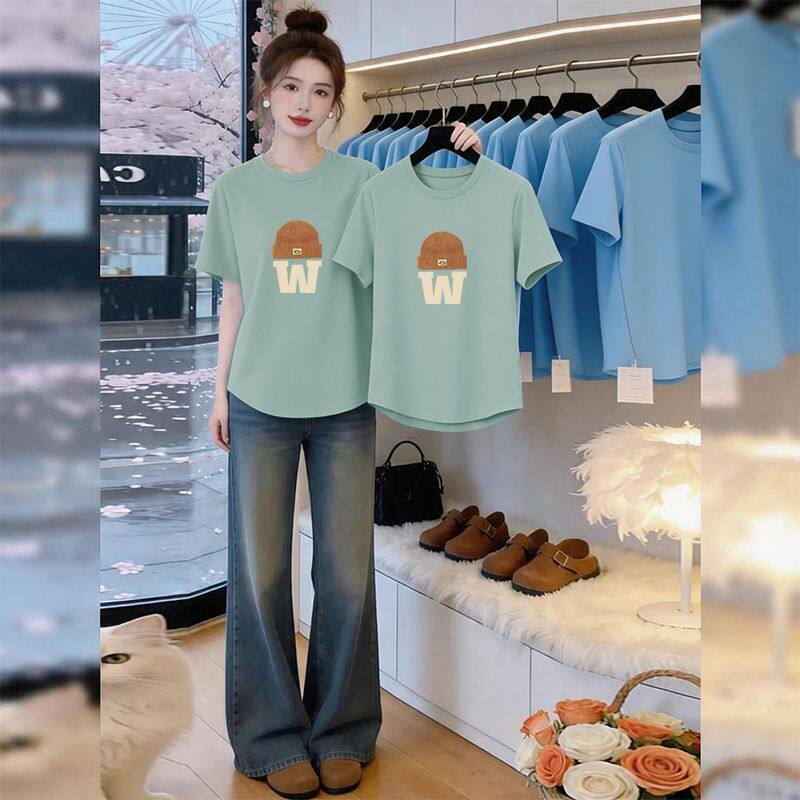 纯棉短袖T恤女夏装新款简约大码气质韩版显瘦弧形下摆上衣服女ins