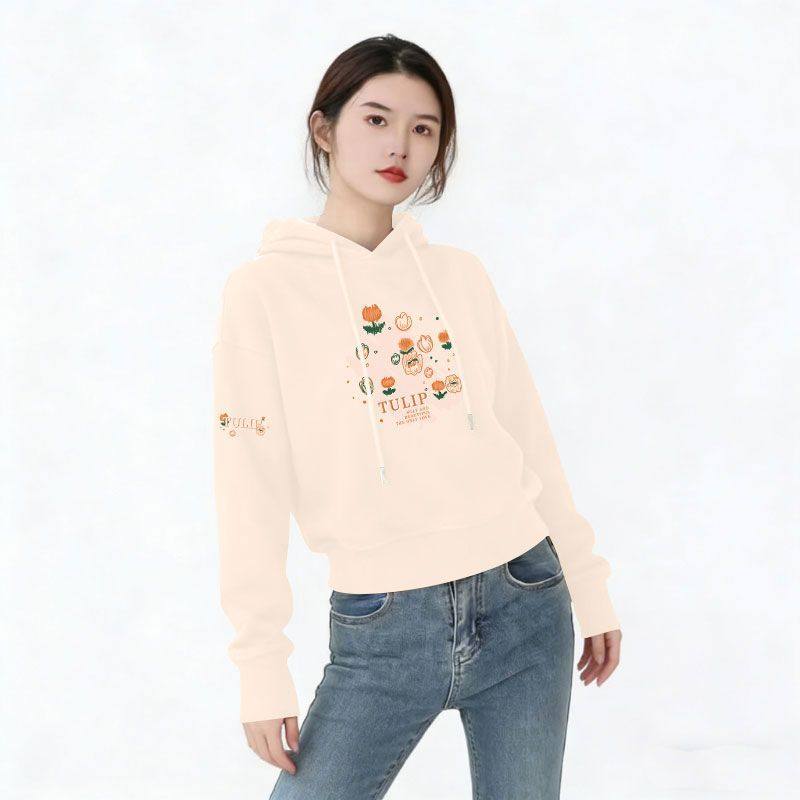 百搭纯棉连帽长袖卫衣女秋冬爆款短款加绒加厚大码洋气小个子上衣