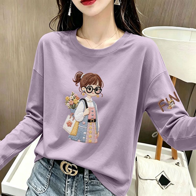 秋季纯棉女长袖T恤大码宽松