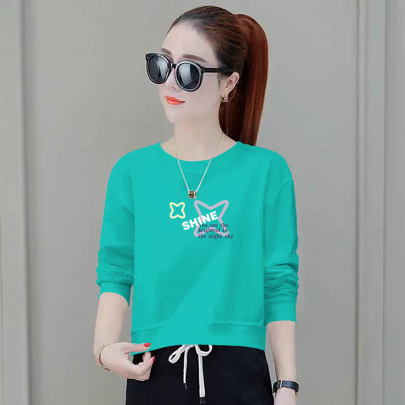 圆领纯棉大码长袖卫衣女秋冬薄款韩版潮流大码新款简约小个子上衣