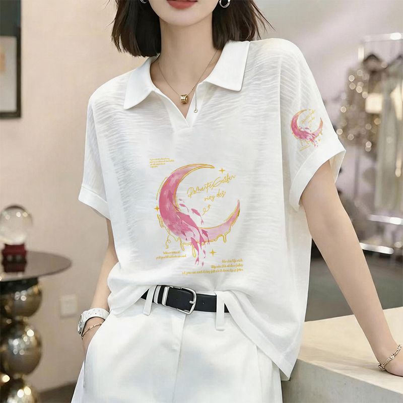 夏季竹节棉POLO领短袖T恤女大码