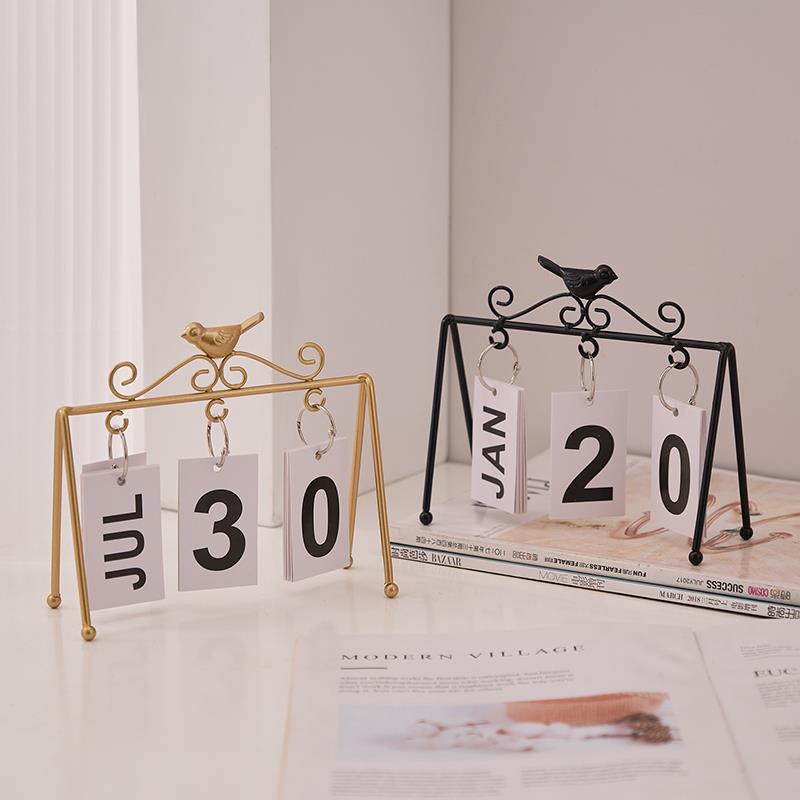创意铁艺拍照时间日期牌2025年小鸟日历摆件桌面书桌家居装饰品