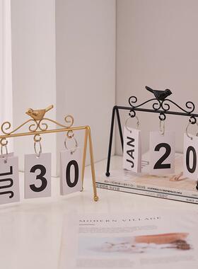创意铁艺拍照时间日期牌2025年小鸟日历摆件桌面书桌家居装饰品