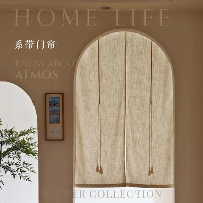 日式亚麻对开式门帘入户厨房半帘短门帘免打孔隔断窗诧寂风米色窗