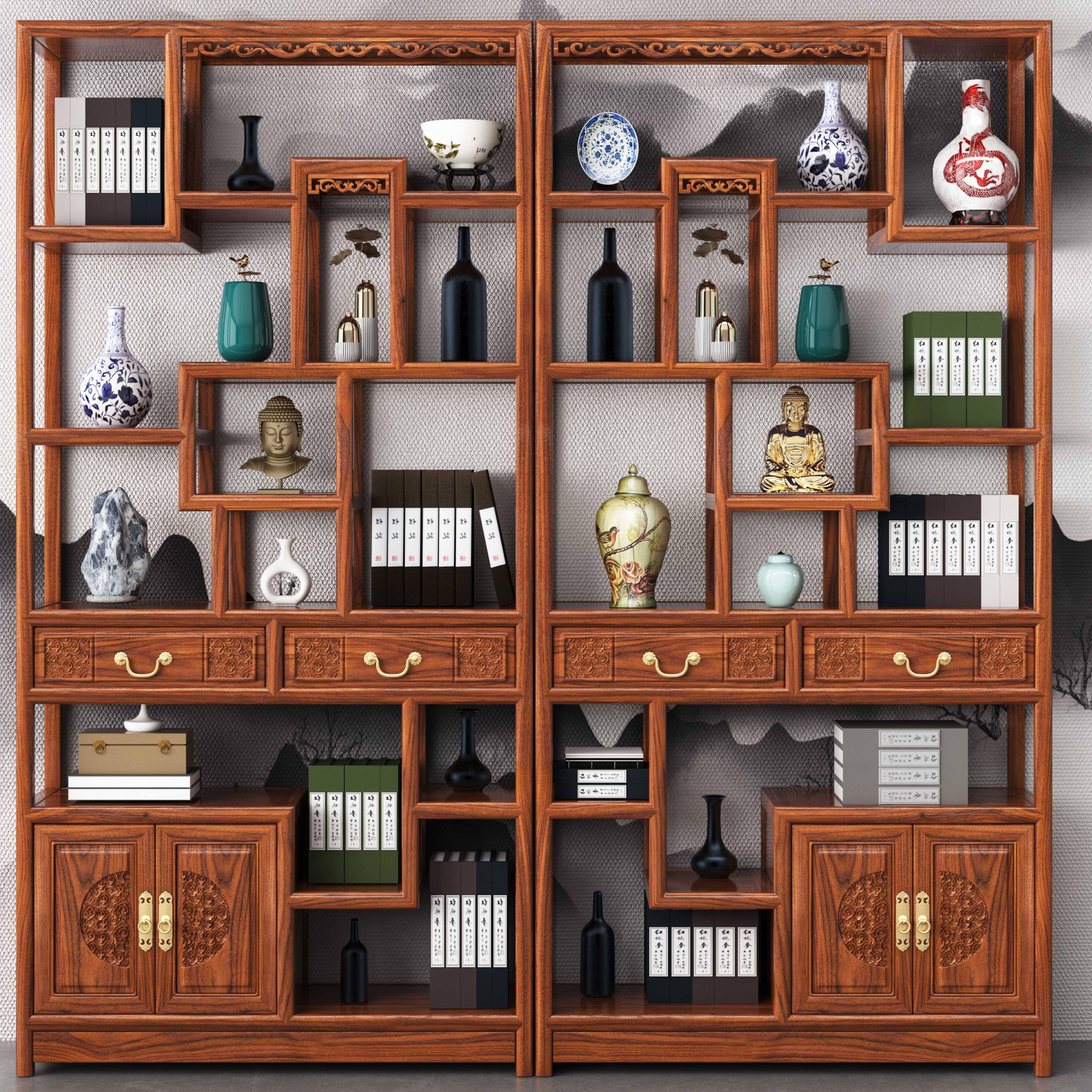 中式彷古实木榆木博古架茶叶置物架多宝阁展示架货物架多宝格架子
