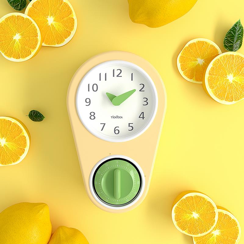 厨房用免打孔挂墙钟表冰箱贴小挂钟计时器静音大时钟挂表专用闹钟