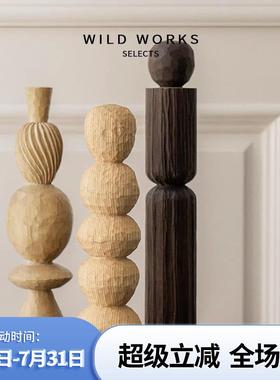 野作几何木雕艺术装饰摆饰中古现代侘寂壁龛拍摄道具雕塑实木木头