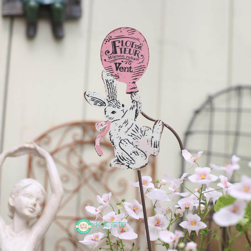 日系杂货铁艺花插动物气球兔子猫咪栅栏装饰品插件地插满28包邮