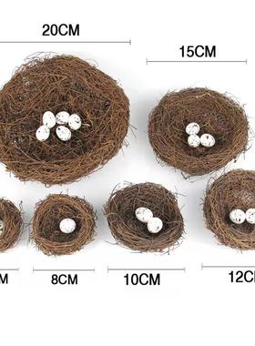 鸟窝彷真蛤蟆藤编小鸟窝鸟巢彷真装饰覆活节用品道具假鹌鹑蛋鸟蛋