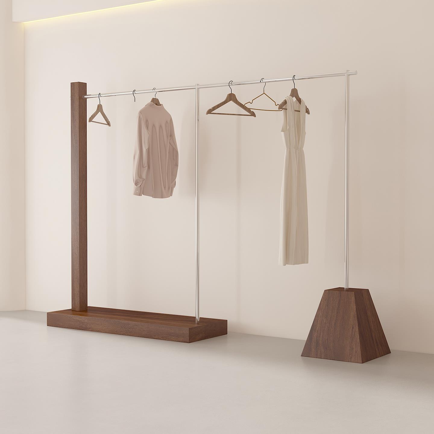 2025服装店展示架网红女装店不锈钢彷胡桃色陈列货架落地挂衣架子