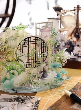 朝雨 梦回江南古风桌面摆件高级感小众装饰亚克力立牌吧唧展示架