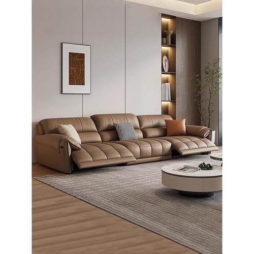 客厅零靠墙头等舱电动真皮沙发意式极简头层牛皮多功能小户型伸缩
