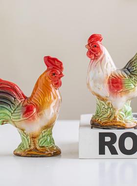 创意陶瓷大红色公鸡摆件客厅办公室吉祥镇宅景德镇装饰乔迁新居礼