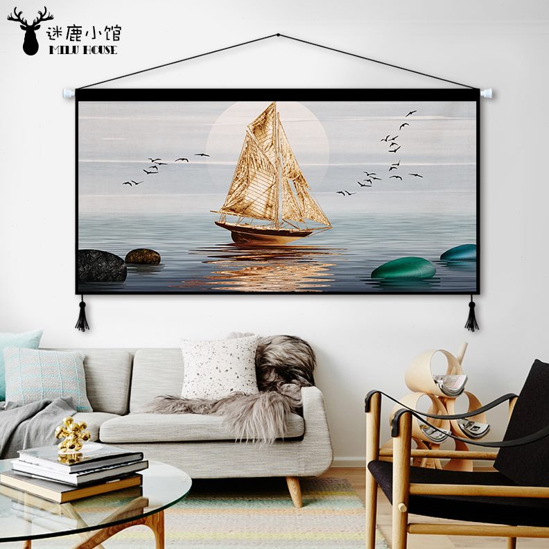 入户玄关装饰画布艺风挂画背景挂布挂毯头客厅沙发北欧轻奢卧室床图片