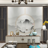 新书房古典壁画山水壁纸客厅装 饰电视背景墙壁纸无缝墙布