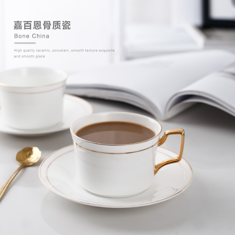 金边小奢骨瓷咖啡杯欧式下午茶杯碟咖啡杯杯子带勺